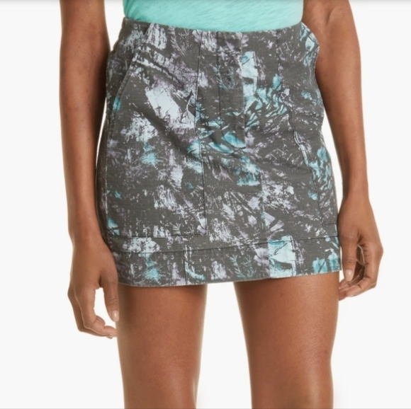 ATM Melillo Abstract Print Ripstop Cotton Skirt Grey Purple Turquoise Camo Sz 6 - Picture 3 of 15